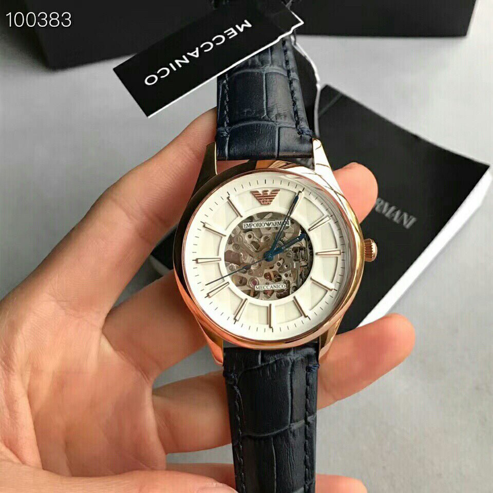 Emporio Armani Meccanico Automatic White Dial Blue Leather Strap Watch For Men - AR1947 Buy Now By Emporio Armani