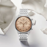 Emporio Armani Aviator Chronograph Beige Dial Silver Steel Strap Watch For Men - AR11239 Buy Now By Emporio Armani