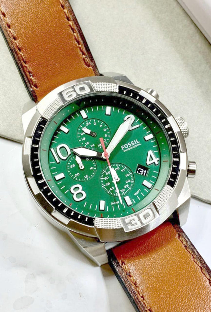 Fossil Bronson Chronograph Green Dial Brown Leather Strap Watch for Men - FS5738 Buy Now By Fossil