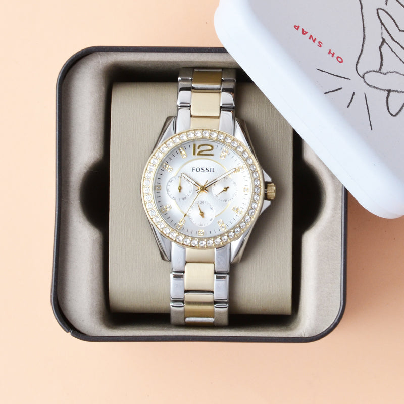 Fossil Riley White Dial Two Tone Steel Strap Watch for Women - ES3204 Buy Now By Fossil