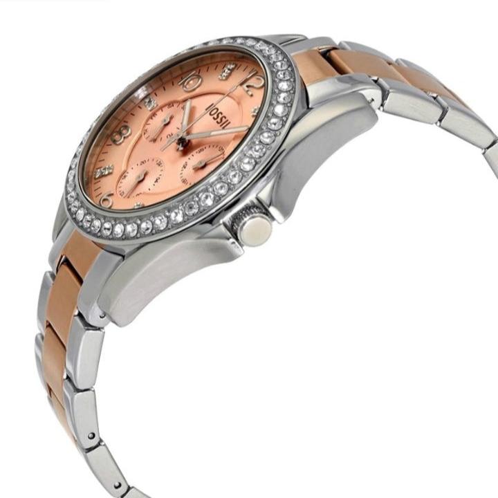 Fossil Riley Multifunction Rose Gold Dial Two Tone Steel Strap Watch for Women - ES4145 Buy Now By Fossil