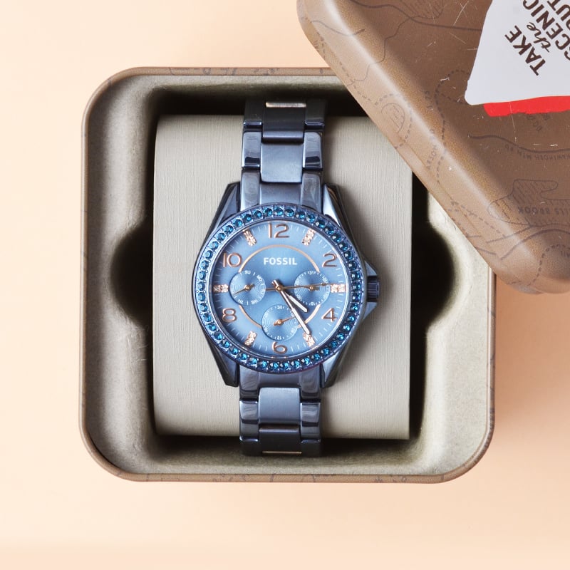 Fossil Riley Quartz Blue Dial Blue Steel Strap Watch for Women - ES4294 Buy Now By Fossil