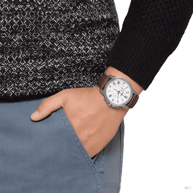 Fossil Grant Chronograph White Dial Brown Leather Strap Watch for Men - FS4735 Buy Now By Fossil