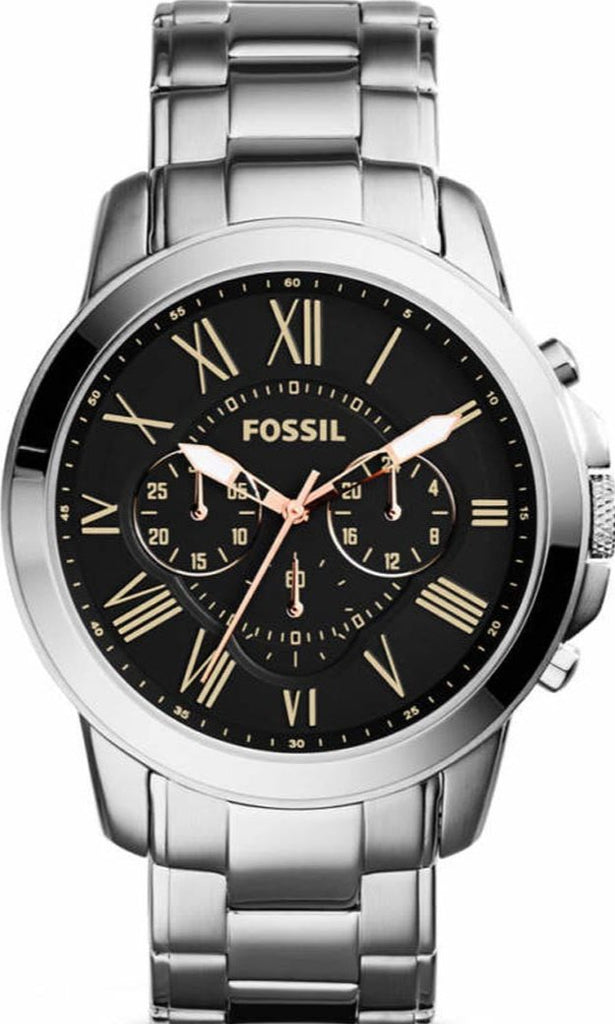 Fossil Grant Chronograph Black Dial Silver Steel Strap Watch for Men - FS4994 Buy Now By Fossil