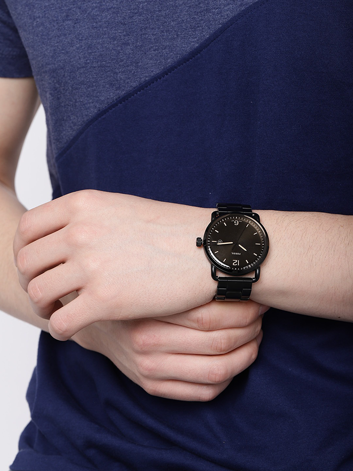 Fossil The Commuter Brown Dial Black Steel Strap Watch for Men - FS5277 Buy Now By Fossil