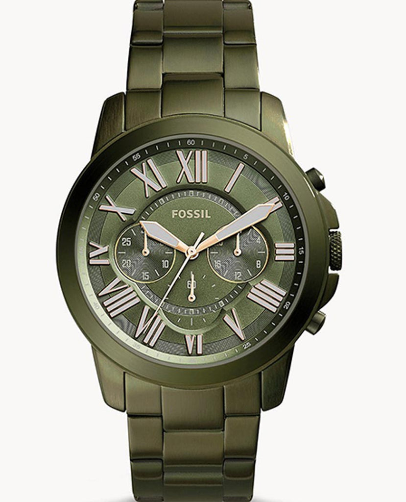 Fossil Grant Chronograph Olive Green Dial Green Steel Strap Watch for Men - FS5375 Buy Now By Fossil