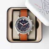 Fossil Goodwin Chronograph Blue Dial Brown Leather Strap Watch for Men - FS5414 Buy Now By Fossil