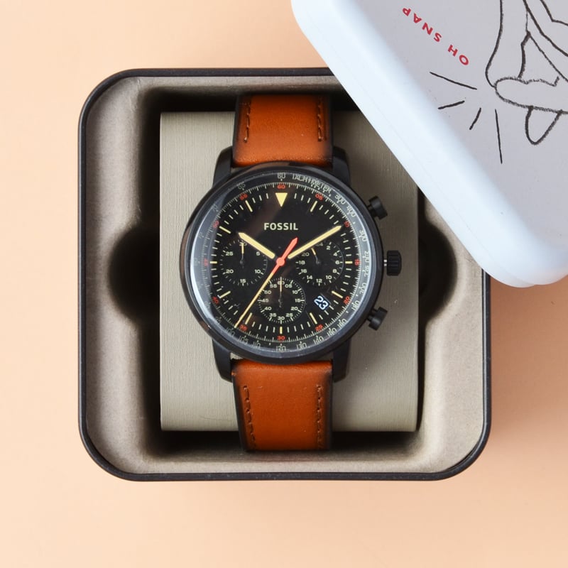 Fossil Goodwin Luggage Chronograph Black Dial Brown Leather Strap Watch for Men - FS5501 Buy Now By Fossil