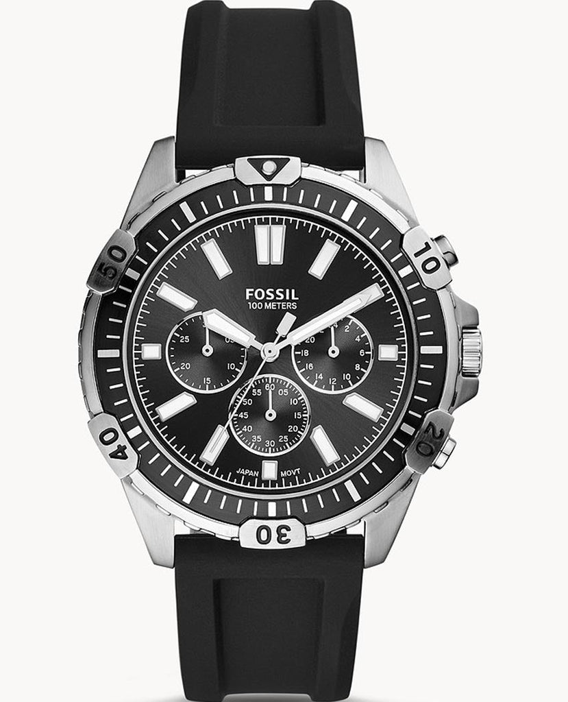 Fossil Garrett Chronograph Black Dial Black Rubber Strap Watch for Men - FS5624 Buy Now By Fossil