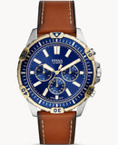 Fossil Garrett Chronograph Blue Dial Brown Leather Strap Watch for Men - FS5625 Buy Now By Fossil
