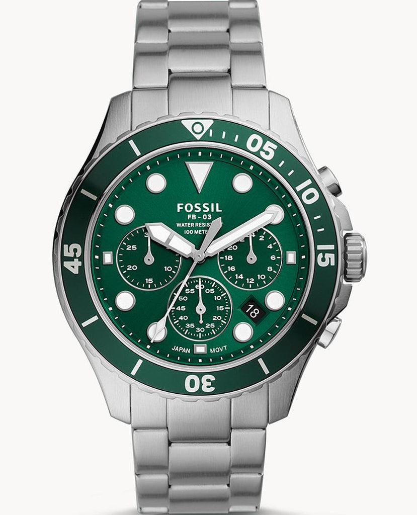 Fossil FB-03 Chronograph Green Dial Silver Steel Strap Watch for Men - FS5726 Buy Now By Fossil