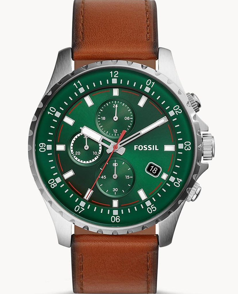 Fossil Dillinger Luggage Chronograph Green Dial Brown Leather Strap Watch for Men - FS5734 Buy Now By Fossil