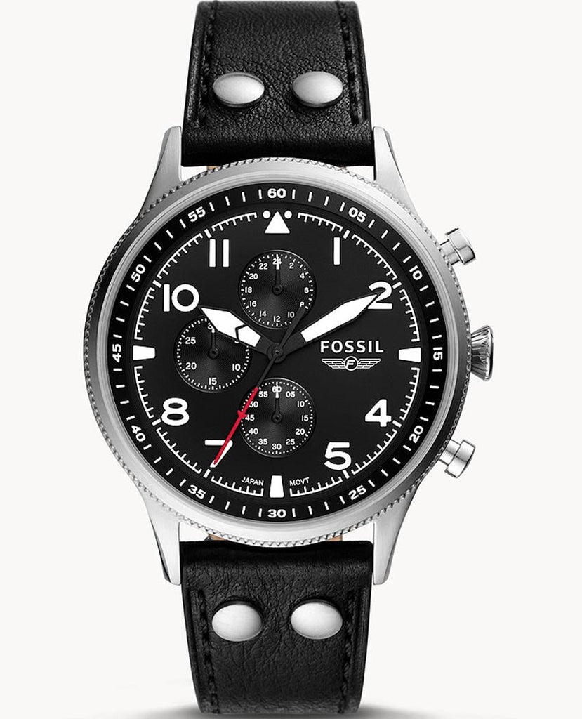 Fossil Retro Pilot Chronograph Black Dial Black Leather Strap Watch for Men - FS5806 Buy Now By Fossil