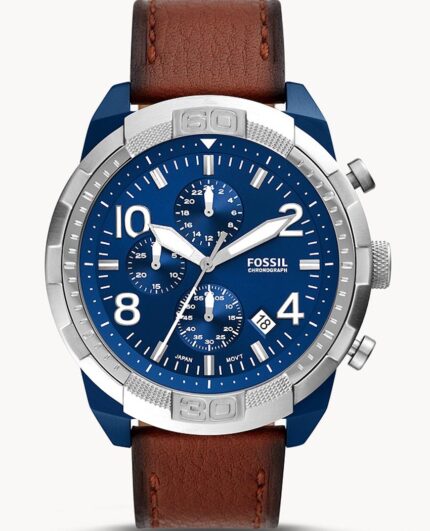 Fossil Nate Chronograph Navy Blue Dial Brown Leather Strap Watch for Men - JR1504 Buy Now By Fossil