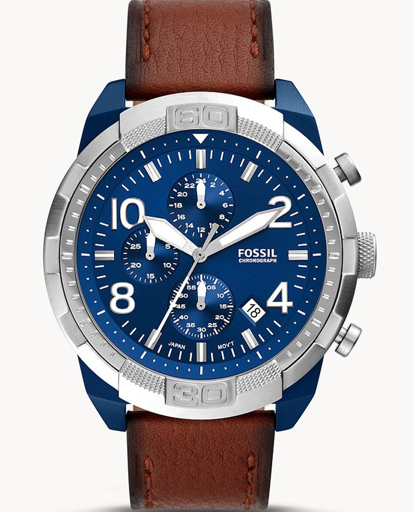 Fossil Bronson Chronograph Luggage Blue Dial Brown Leather Strap Watch for Men - FS5829 Buy Now By Fossil