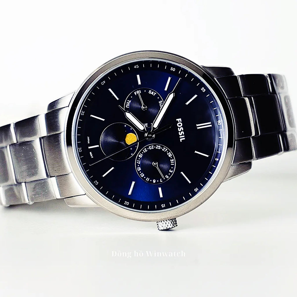Fossil Neutra Minimalist Moonphase Blue Dial Silver Steel Strap Watch for Men - FS5907 Buy Now By Fossil