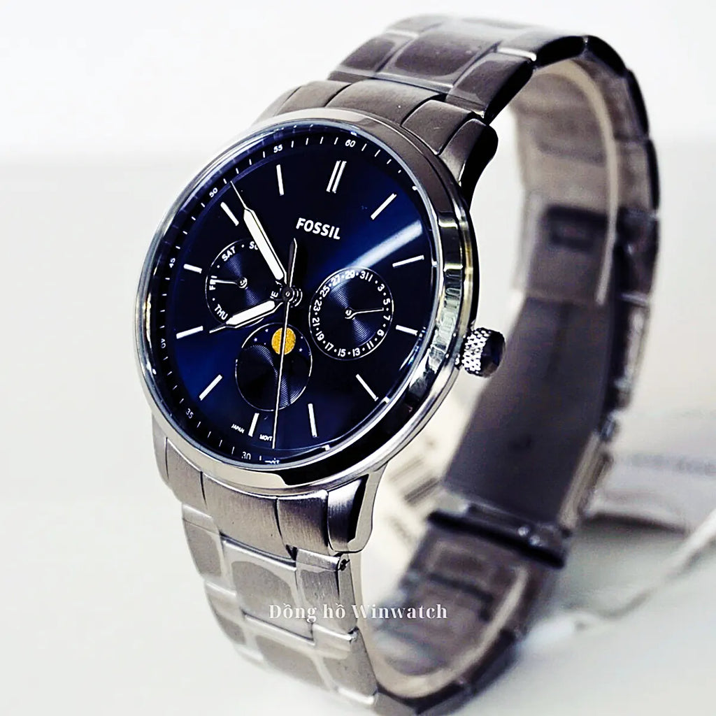 Fossil Neutra Minimalist Moonphase Blue Dial Silver Steel Strap Watch for Men - FS5907 Buy Now By Fossil