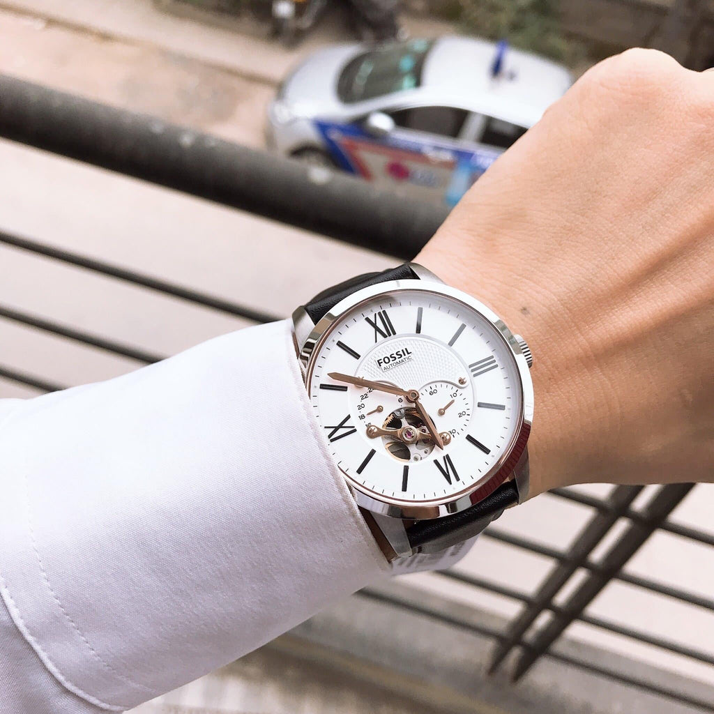 Fossil Townsman Automatic White Dial Black Leather Strap Watch for Men - ME3104 Buy Now By Fossil