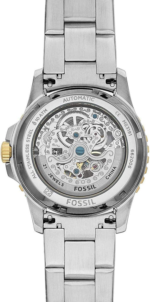 Fossil FB-01 Automatic Skeleton Blue Dial Two Tone Steel Strap Watch for Men - ME3191 Buy Now By Fossil