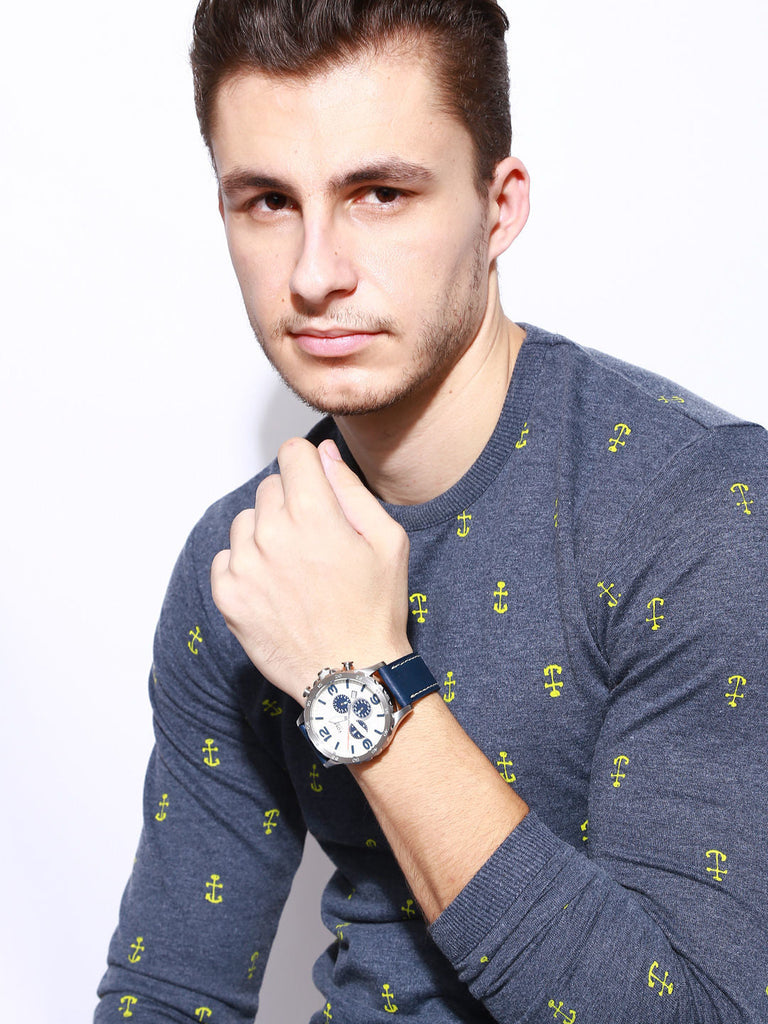 Fossil Nate Chronograph White Dial Blue Leather Strap Watch for Men - JR1480 Buy Now By Fossil