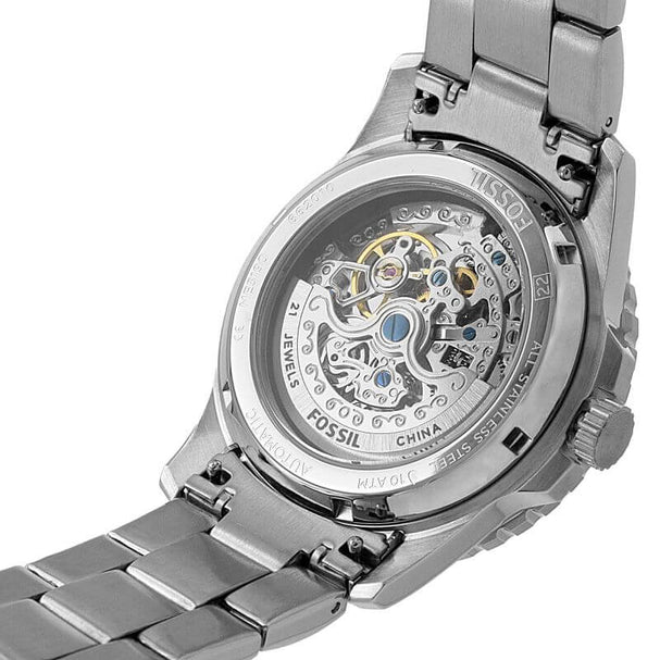 Fossil FB-01 Automatic Skeleton Black Dial Silver Steel Strap Watch for Men - ME3190 Buy Now By Fossil