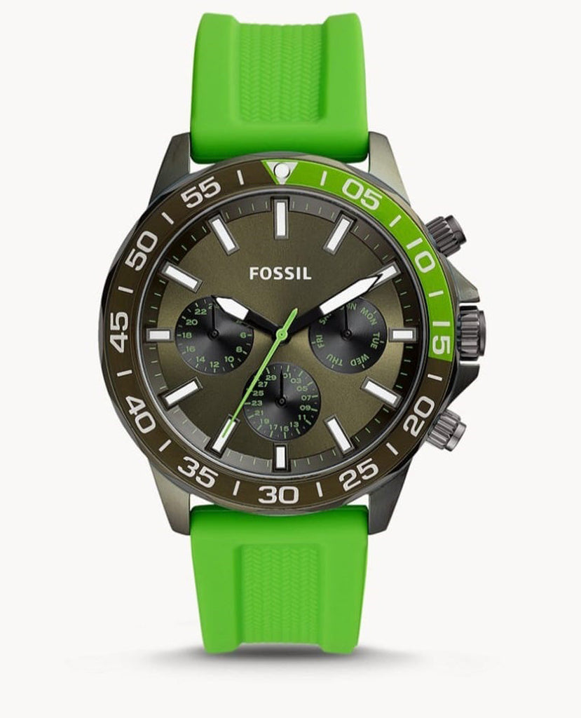 Fossil Bannon Chronograph Grey Dial Green Silicone Strap Watch for Men - BQ2501 Buy Now By Fossil