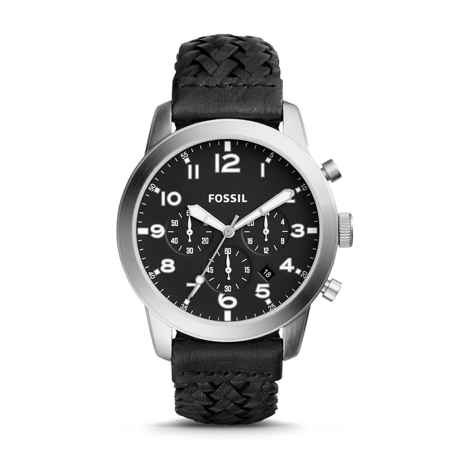 Fossil Pilot 54 Chronograph Black Dial Black Leather Strap Watch for Men - FS5181 Buy Now By Fossil