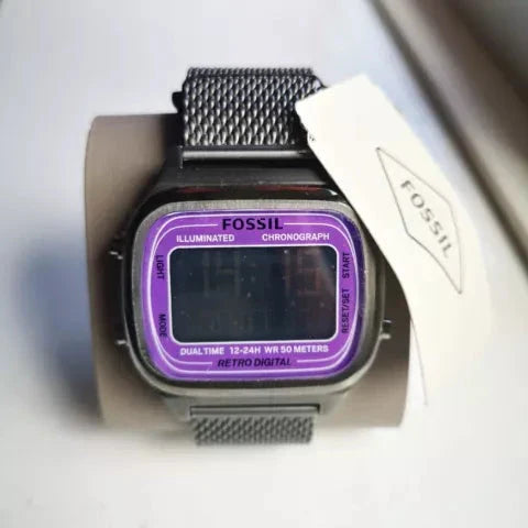 Fossil Retro Digital Purple Dial Grey Mesh Strap Watch for Men - FS5888 Buy Now By Fossil