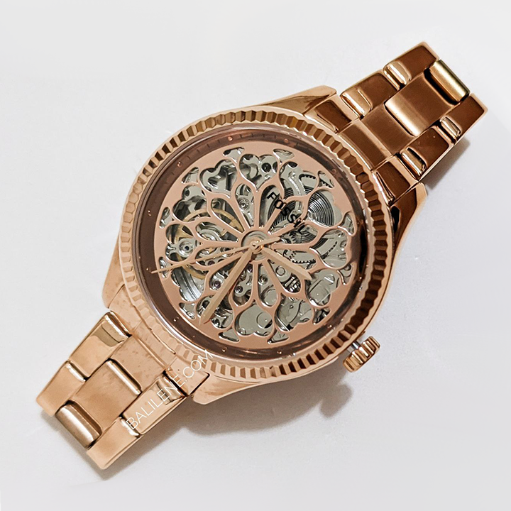 Fossil Rye Automatic Skeleton Rose Gold Dial Rose Gold Steel Strap Watch for Women - BQ3754 Buy Now By Fossil