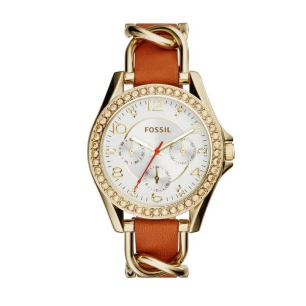 Fossil Riley Multifunction White Dial Orange Leather Strap Watch for Women - ES3723 Buy Now By Fossil