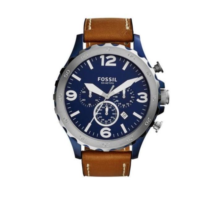 Fossil Nate Chronograph Navy Blue Dial Brown Leather Strap Watch for Men - JR1504 Buy Now By Fossil