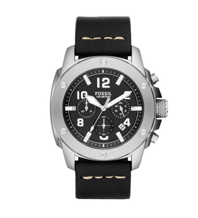 Fossil Modern Machine Chronograph Black Dial Black Leather Strap Watch for Men - FS4928 Buy Now By Fossil