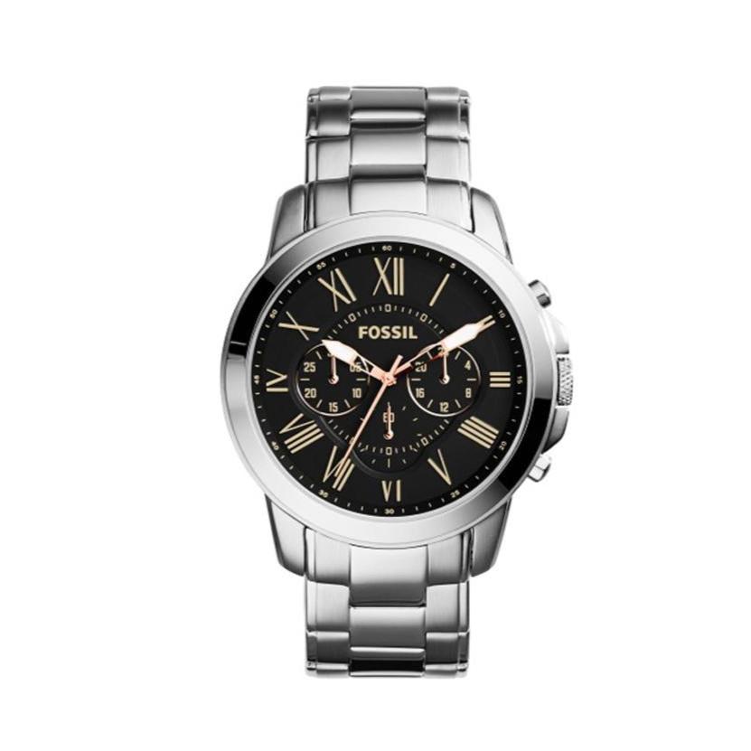 Fossil Grant Chronograph Black Dial Silver Steel Strap Watch for Men - FS4994 Buy Now By Fossil