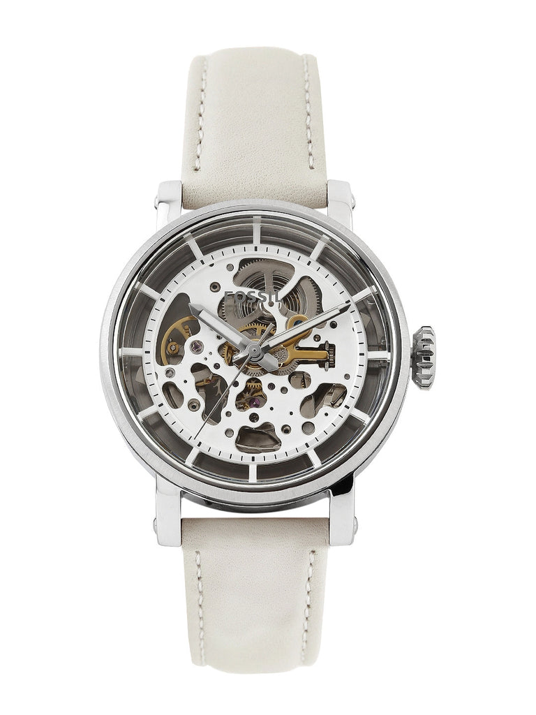 Fossil Boyfriend Automatic Skeleton Silver Dial White Leather Strap Watch for Women - ME3069 Buy Now By Fossil