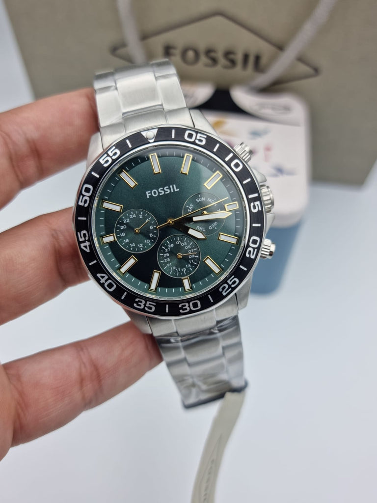Fossil Bannon Chronograph Green Dial Silver Steel Strap Watch for Men - BQ2492 Buy Now By Fossil