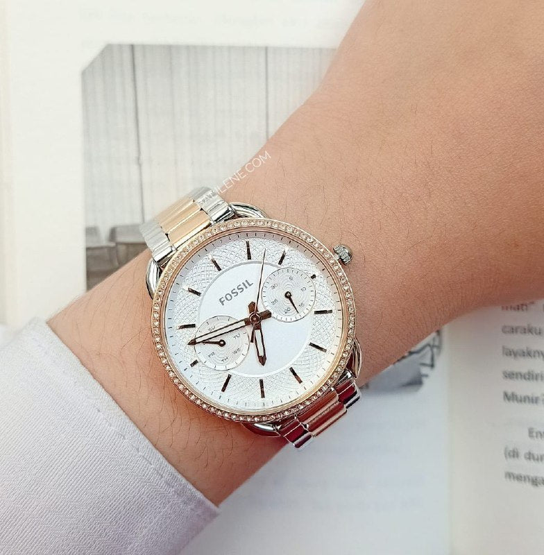 Fossil Tailor White Dial Two Tone Steel Strap Watch for Women - ES4396 Buy Now By Fossil
