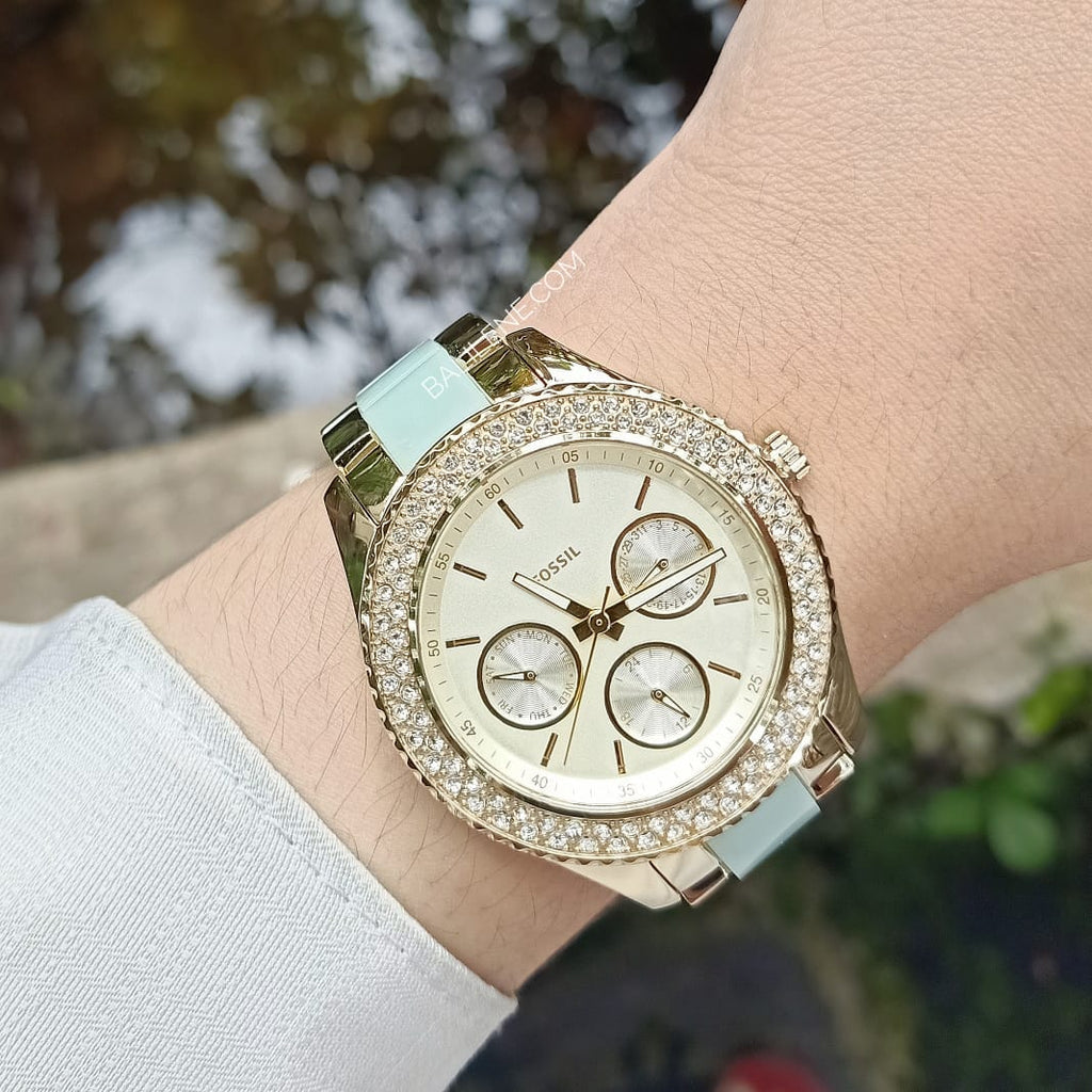 Fossil Stella Multifunction Gold Dial Two Tone Steel Strap Watch for Women - ES4757 Buy Now By Fossil