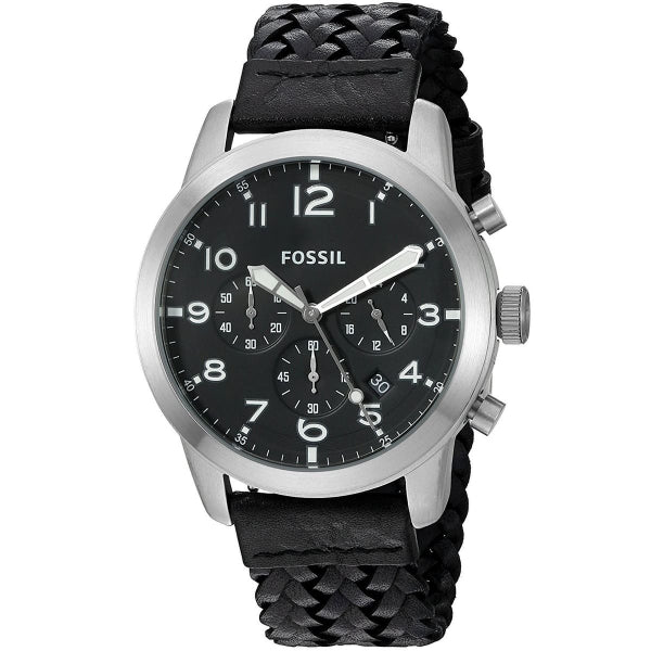 Fossil Pilot 54 Chronograph Black Dial Black Leather Strap Watch for Men - FS5181 Buy Now By Fossil
