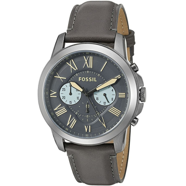 Fossil Grant Chronograph Gunmetal Grey Dial Grey Leather Strap Watch for Men - FS5183 Buy Now By Fossil