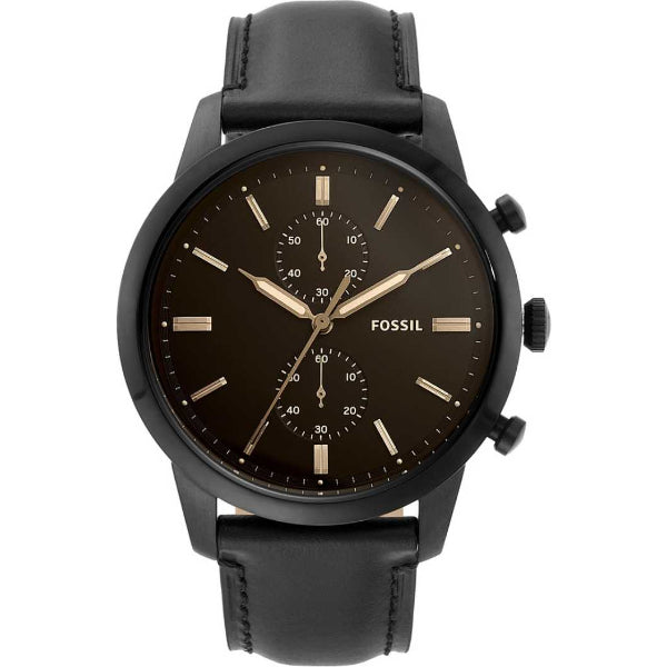 Fossil Goodwin Chronograph Black Dial Black Leather Strap Watch for Men - FS5585 Buy Now By Fossil