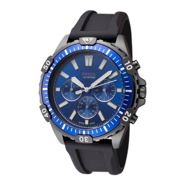 Fossil Garrett Chronograph Blue Dial Black Rubber Strap Watch for Men - FS5695 Buy Now By Fossil