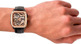 Fossil Inscription Automatic Skeleton Rose Gold Dial Black Leather Strap Watch for Men - BQ2572 Buy Now By Fossil