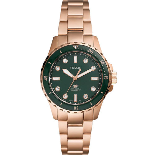 Fossil Blue Dive Three Hand Green Dial Rose Gold Steel Strap Watch For Women - ES5371 Buy Now By Fossil