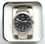 Fossil Pilot Chronograph Black Dial Silver Steel Strap Watch for Men - FS5141 Buy Now By Fossil