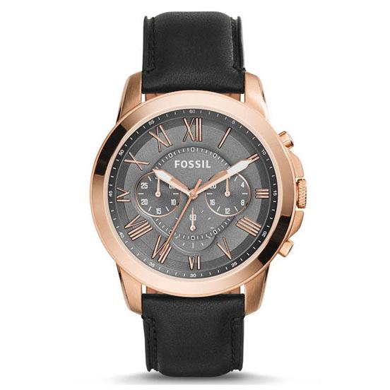 Fossil Grant Chronograph Grey Dial Black Leather Strap Watch for Men - FS5085 Buy Now By Fossil