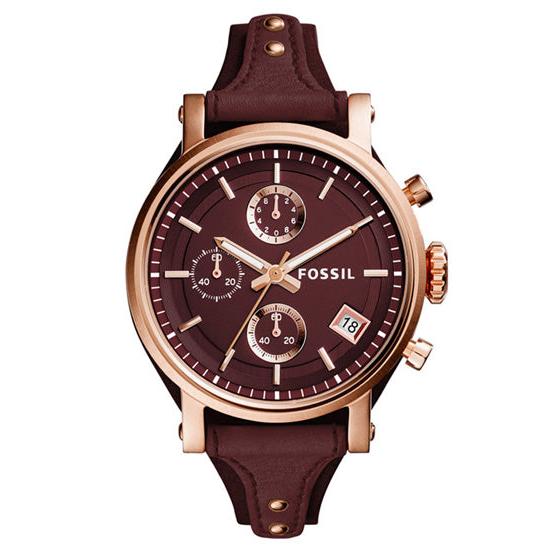 Fossil Original Boyfriend Sport Chronograph Maroon Dial Maroon Leather Strap Watch for Women - ES4114 Buy Now By Fossil