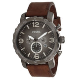 Fossil Nate Chronograph Grey Dial Brown Leather Strap Watch for Men - JR1424 Buy Now By Fossil