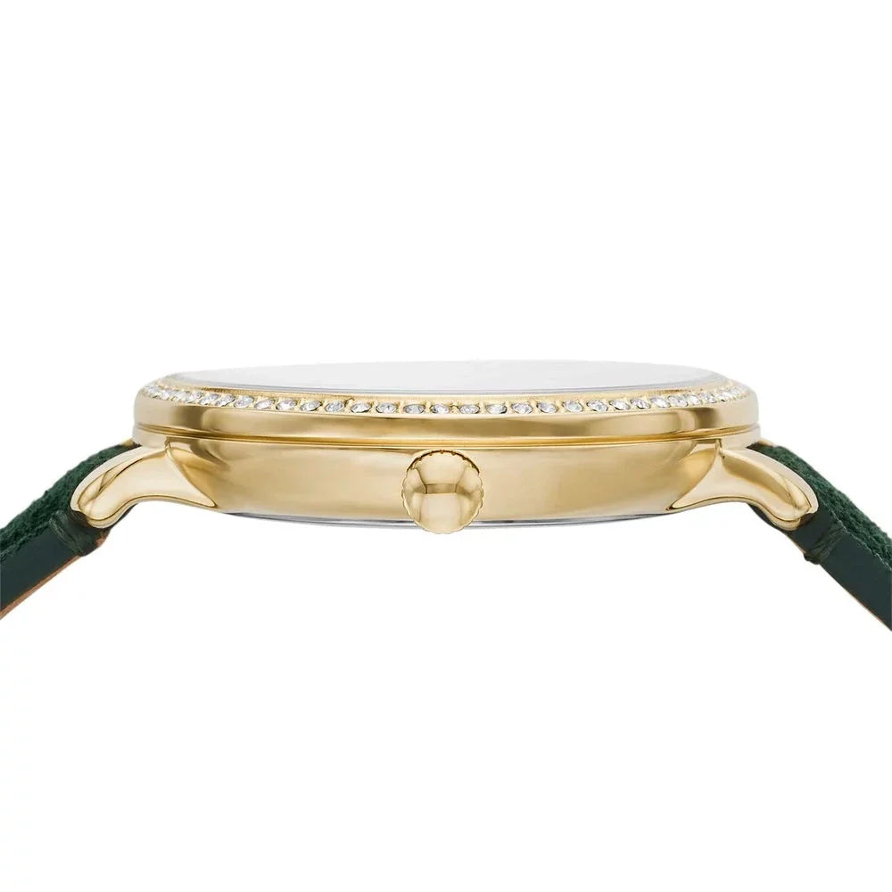 Fossil Jacqueline Multifunction Moonphase Mother of Pearl White Dial Green Leather Strap Watch for Women - ES5244 Buy Now By Fossil