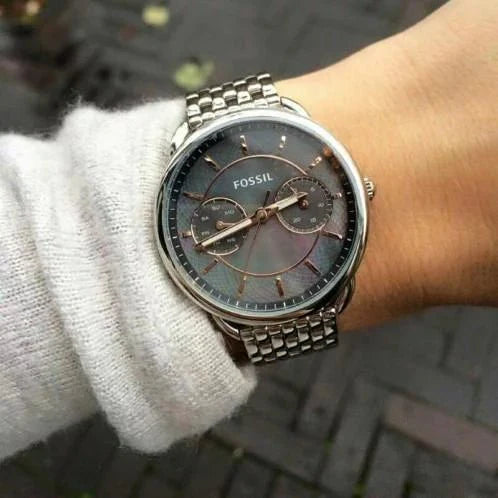 Fossil Tailor Mother of Pearl Black Dial Silver Steel Strap Watch for Women - ES3911 Buy Now By Fossil