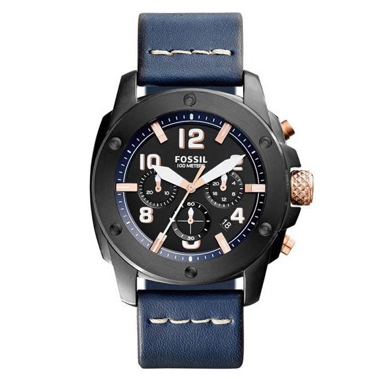 Fossil Modern Machine Chronograph Black Dial Blue Leather Strap Watch for Men - FS5066 Buy Now By Fossil